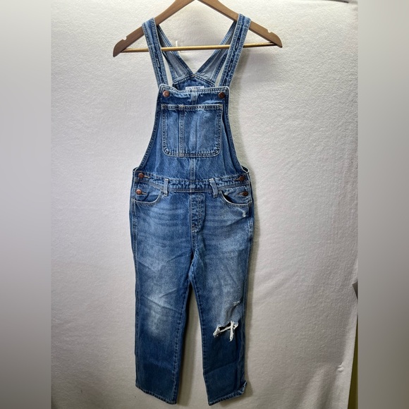 Old Navy Denim Overalls Distressed Jeans Kids Youth L (10-12) Blue Comfy 2306 - Picture 1 of 7